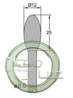 NBLM120Q Ponta diamantada oval 12x25 mm haste 6 mm Neboluz